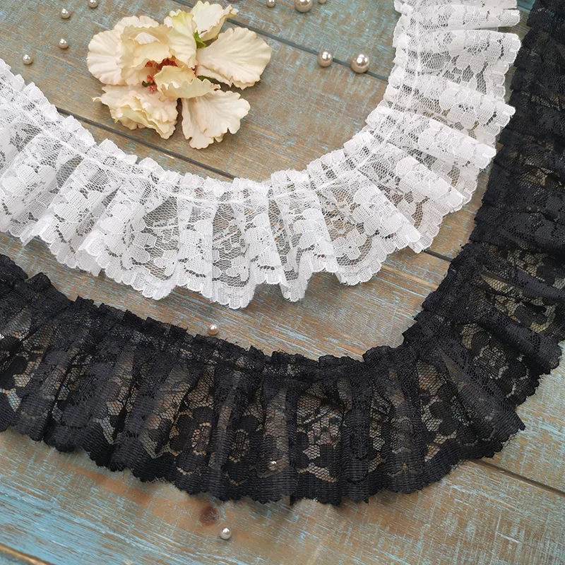 5CM Wide New Embroidery White Black 3D Flower Lace FabricTrim Ribbon DIY Sewing Applique Collar Dress Wedding Guipure Decor