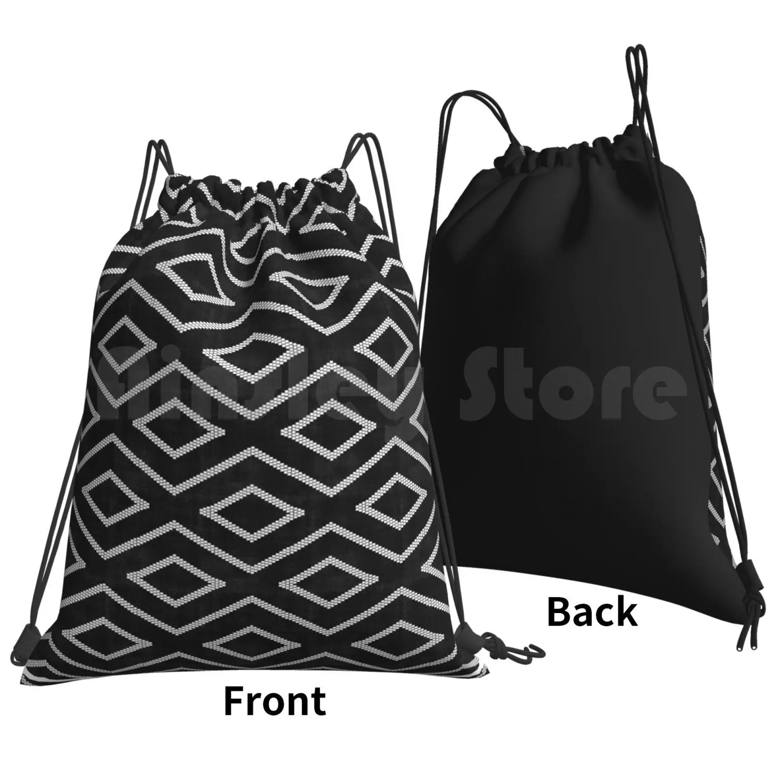 Diamond Tribal In Black And White Backpack Drawstring Bag Riding Climbing Gym Bag Tribal Ethnic Eclectic Boho Bohemian