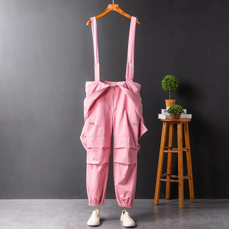 Hop Hip Mens Jumpsuits Long Sleeve Lapel Zipper Safari Style Overalls Streetwear Loose Fashion Cargo Pants Men Casual Rompers