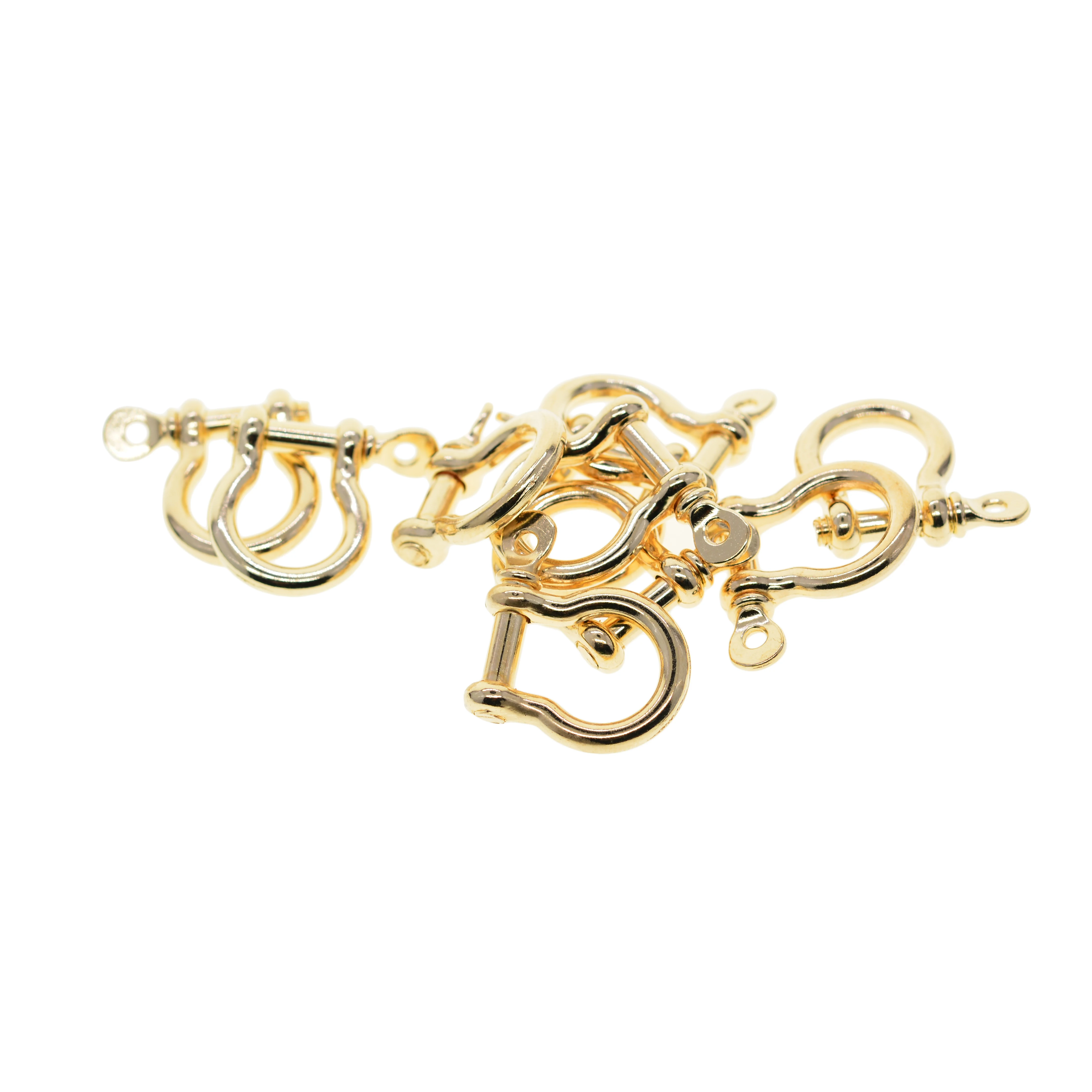 wholesale 50 Gold alloy screw pin lock U hook shackle leather bangle connector joint horse shoe keychain lanyard FOB EDC DIY