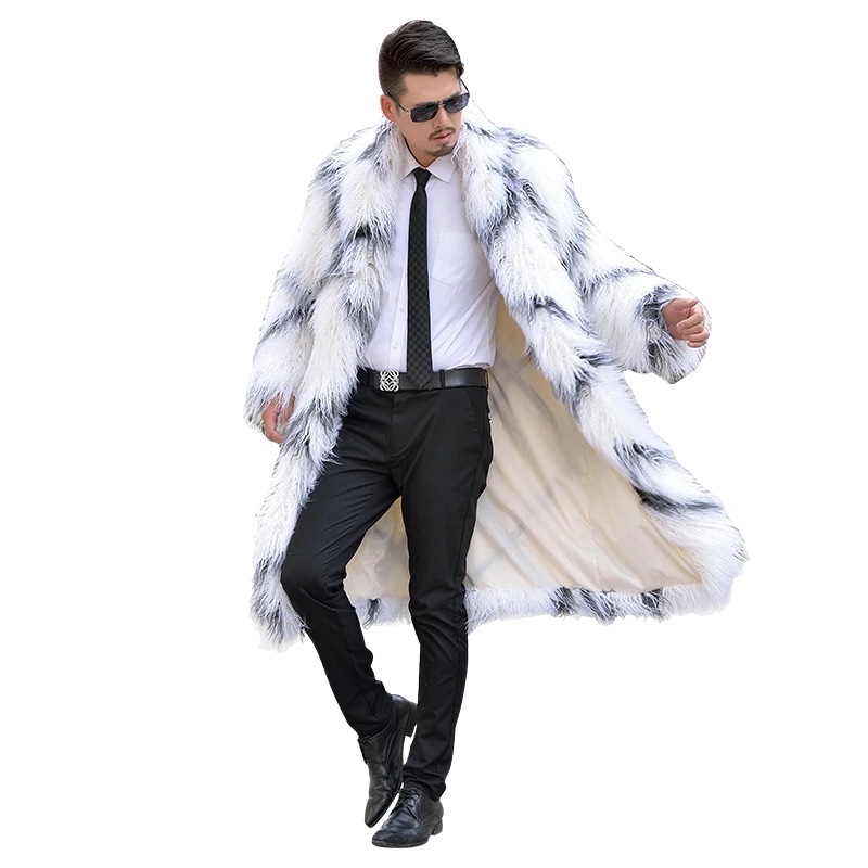 Men Winter White Fur Coat Long Sleeve Faux Wool Fur Outerwear Casual Coats Plus Size 3XL European Fashion Business Jaqueta