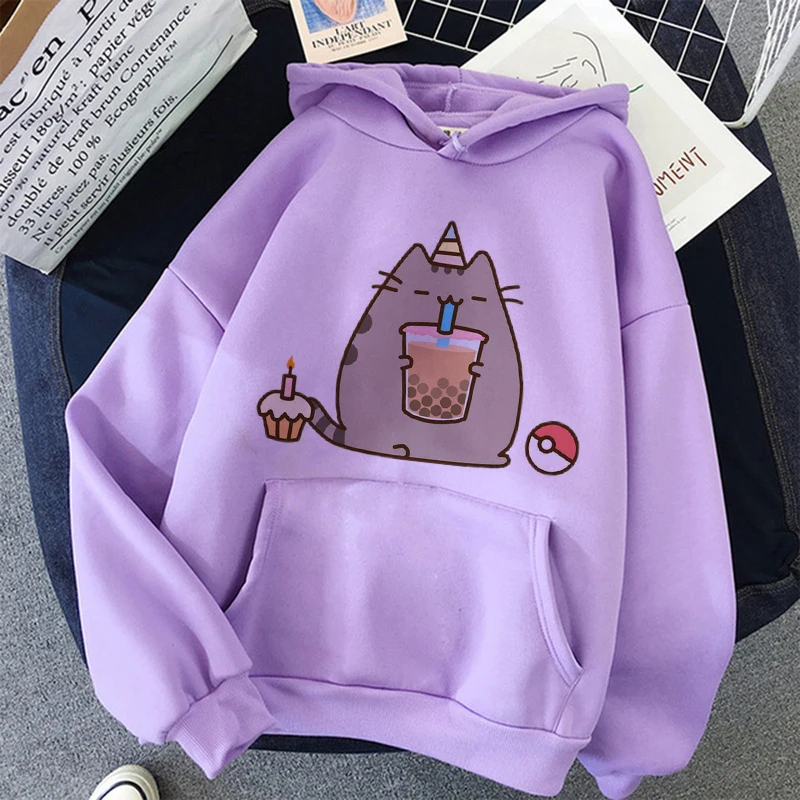 Sudadera con capucha de gato Pusheen para hombre y mujer, ropa de dibujos animados Kawaii coreana, Harajuku, Unisex de los años 90