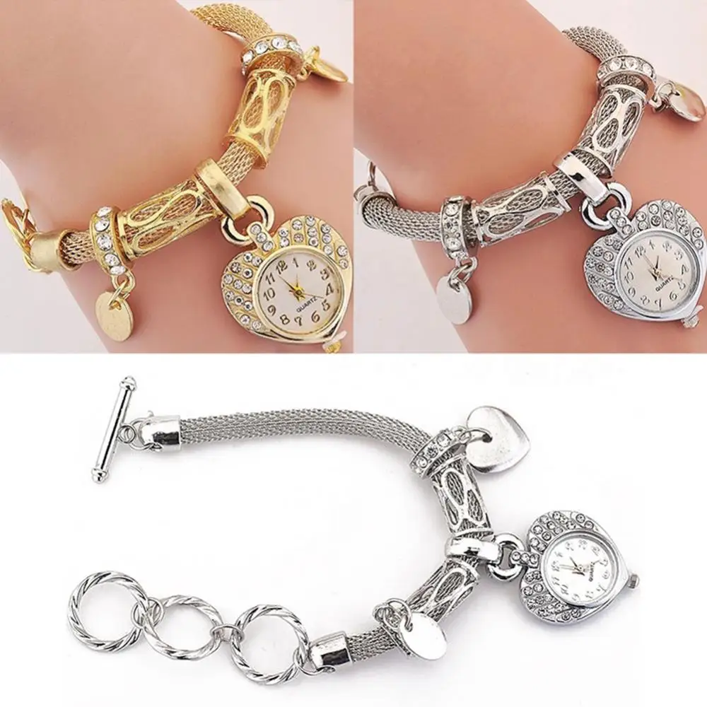 Mulheres Love Heart Bracelet Relógio, Analógico, Quartzo, Pulso, Faixa de Amuleto, Elegante, Fêmea, Moda, Presente de namoro, Vintage