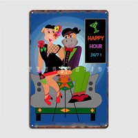 Cows And Cocktails Happy Hour 24 7 Metal Sign Cave Pub Design Wall Plaque Cinema Living Room Tin Sign Posters