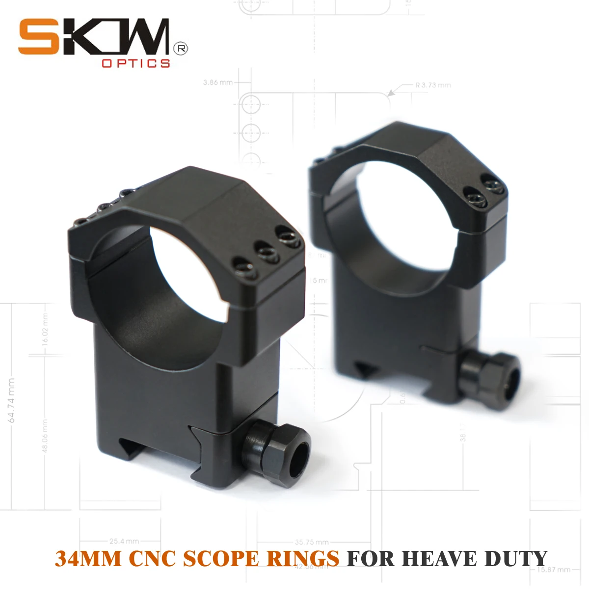 SKWoptics-Riflescope with CNC Rings, Tactical Reticle, Shock Proof, Rifle Sight, Hunting Scope, 1-12x26, 34mm