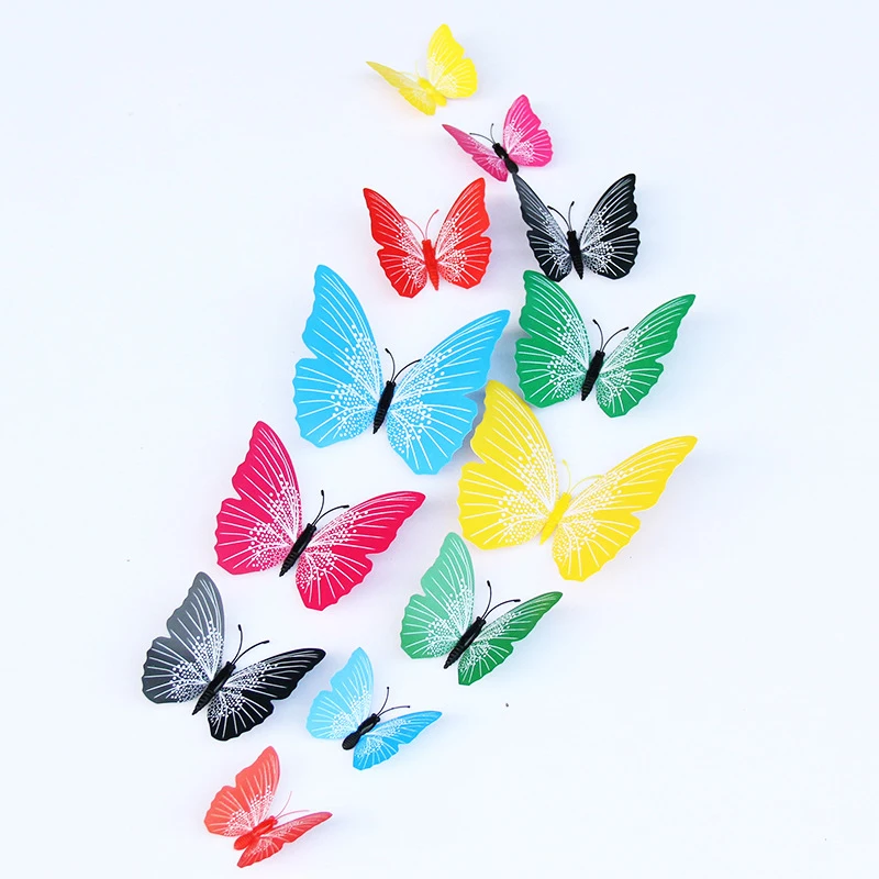 12pcs Double Layer Single Layer 3D Butterfly Wall Sticker on the wall Home Decor Butterfly for Decoration Magnet Fridge Stickers