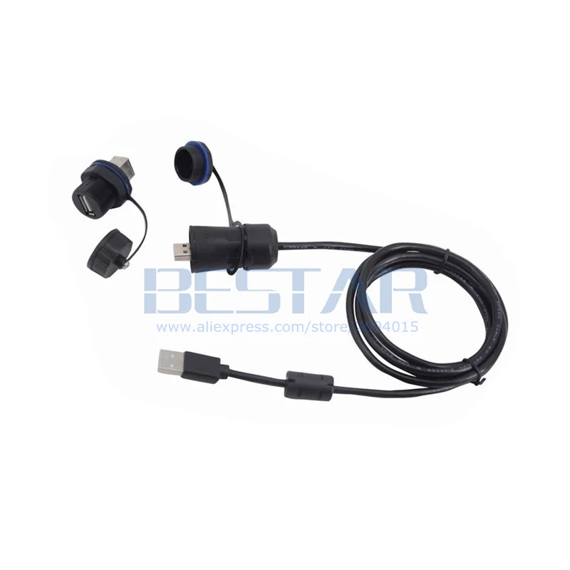 USB 2.0 Extension Cable IP68,อุตสาหกรรม USB ประเภท A หญิงประเภท B หญิงขั้วต่อปลั๊กป้องกันฝุ่นหมวก