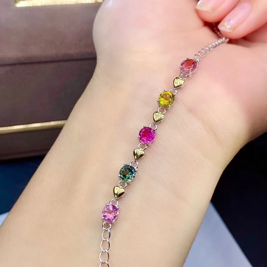 KJJEAXCMY Fine Jewelry 925 Sterling Silver inlaid gemstone tourmaline women's hand bracelet Birthday Party Gift for Girlfriend