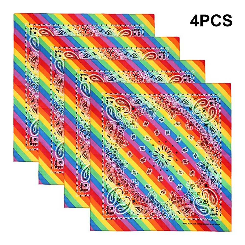 4pcs Unisex Rainbow Bandana Square Headband Hip-hop Gay Pride Bandana Headband For Women Men Holiday Festival Party Celebration