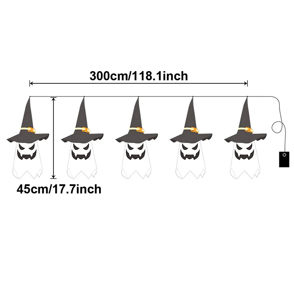 Battery 3M 5pcs LED Ghost String Lights Halloween Decoration Party Prop Ornament Lights Holiday Gypsophila Hat Halloween Lights