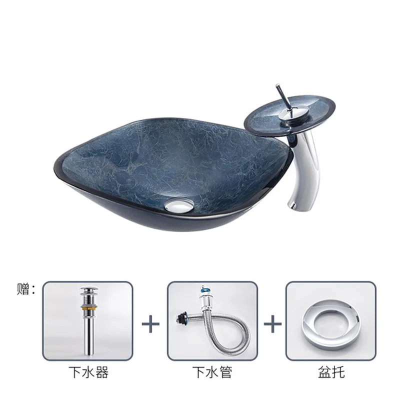 Nordic tempered glass countertop wash basin light luxury modern minimalist creative gray blue art basin bathroom home