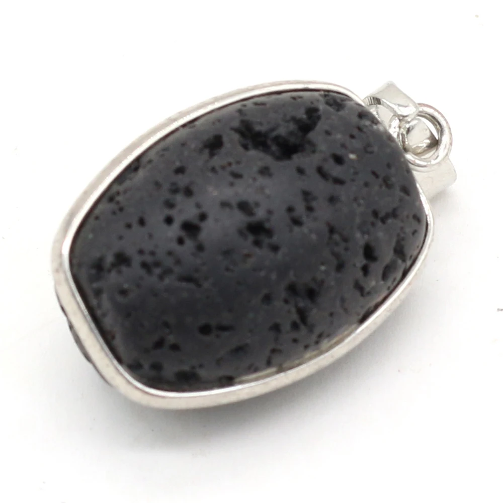 2021 New Black Lava Stone Pendant Heart Oval Drop-shaped Natural Volcanic Rock Charms for DIY Pendants Necklace Making Jewelry