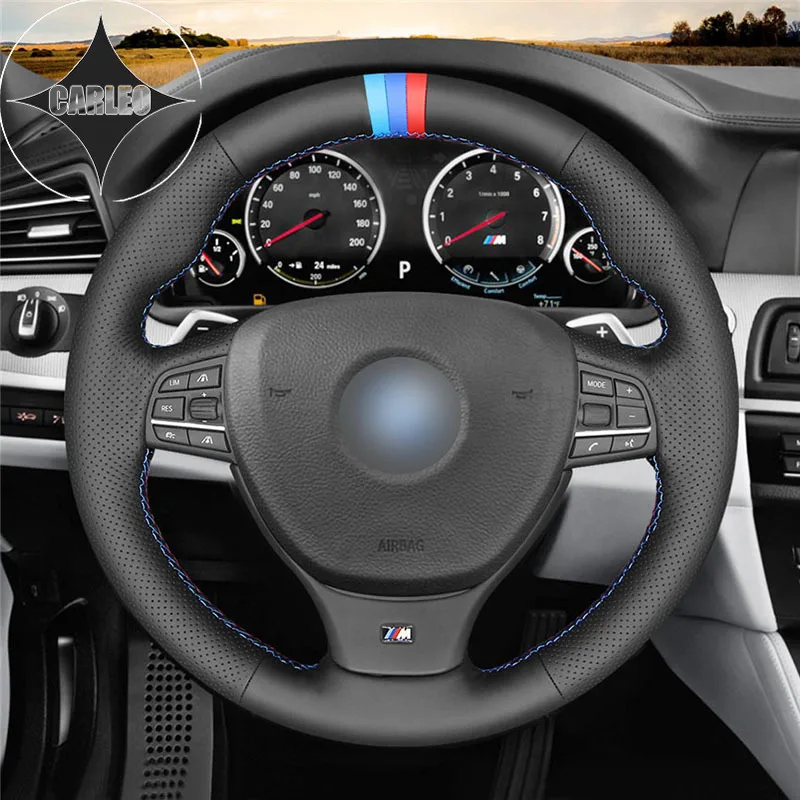 

Чехол рулевого колеса автомобиля для BMW M спортивные F10 F11 F07 F12 F13 F06 F01 F02 M5 F10 натуральной черной кожи с вышивкой по индивидуальному заказу держатель