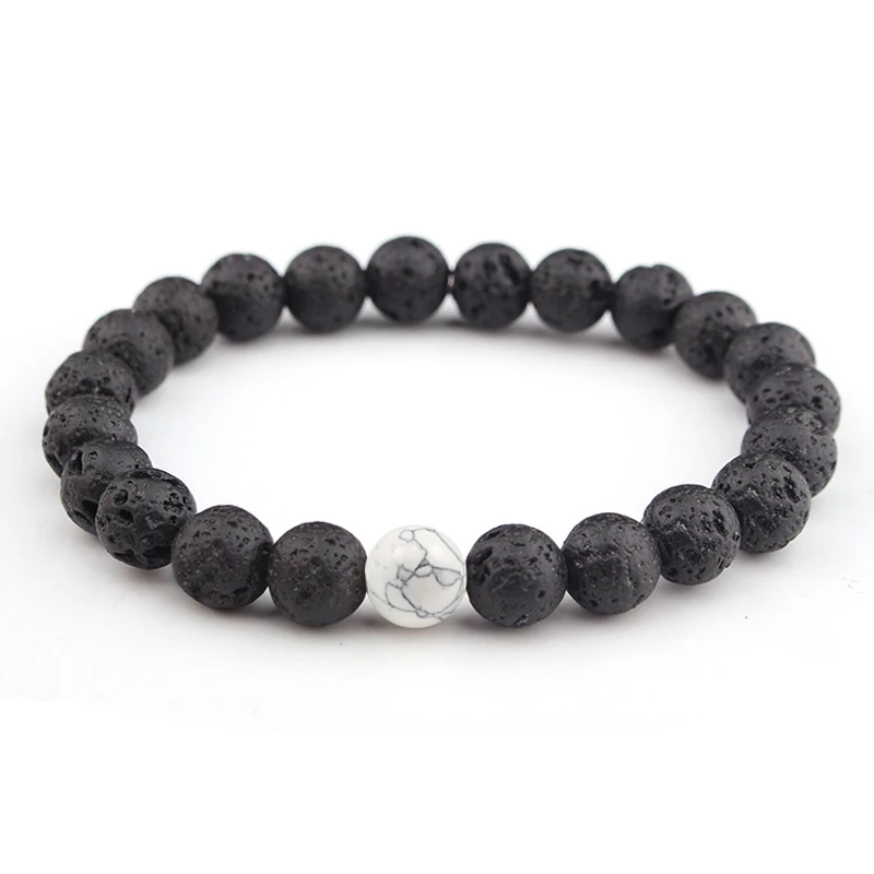 Natural Lava Rock Stone Black White Stretch Bracelet Men Women 6/8/10mm Beaded Beacelet Yoga Meditation Buddha Hand Jewelry Gift