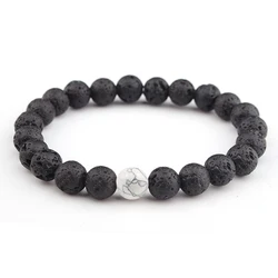 Natural Lava Rock Stone Black White Stretch Bracelet Men Women 6/8/10mm Beaded Beacelet Yoga Meditation Buddha Hand Jewelry Gift