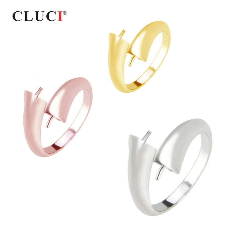 

CLUCI 925 Sterling Silver Ring Accessory Women Jewelry Double Bar Setting Resizable Pearl Ring Mounting SR2030SB