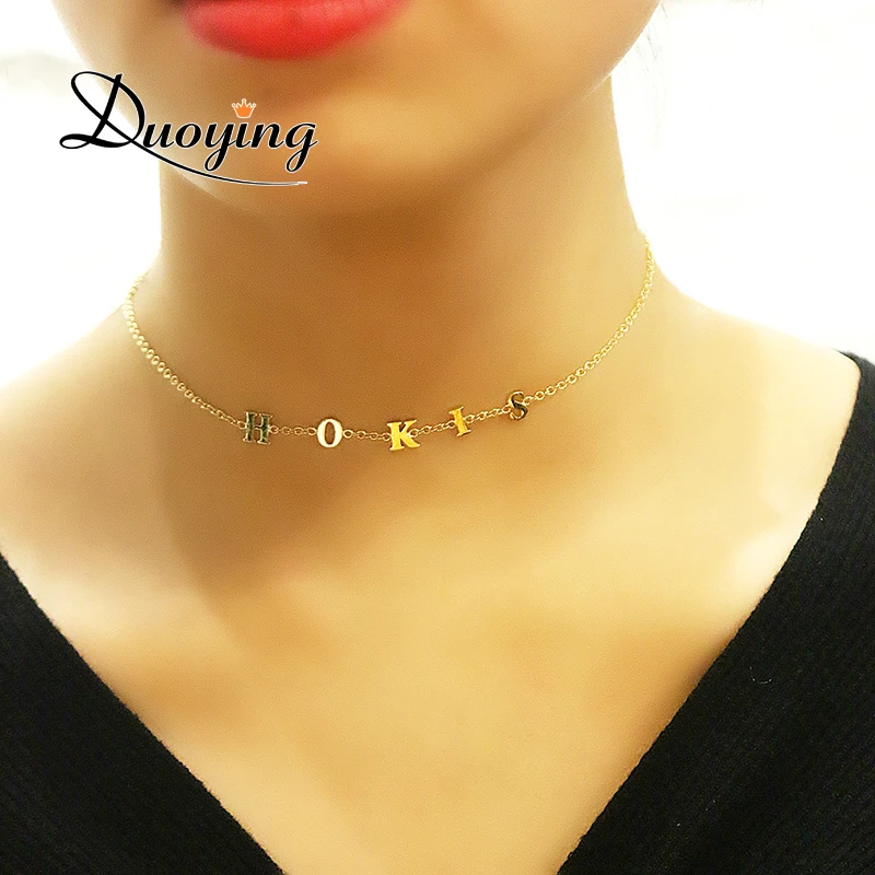 Duoying-gargantilla con letras de 6 mm para mujer, collares con nombre personalizado, Gargantilla con letras pavimentadas, minimalista, para votar