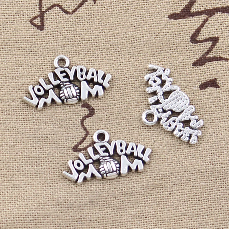 15pcs Charms Volleyball Mom 13x23mm Antique Silver Color Pendants Making DIY Handmade Tibetan Finding Jewelry