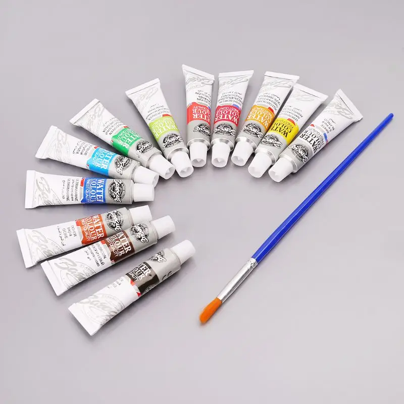 Tubes de 12 couleurs de 6ml, pour peinture, dessin, ensemble de pigments d'aquarelle avec brosse, fournitures d'art