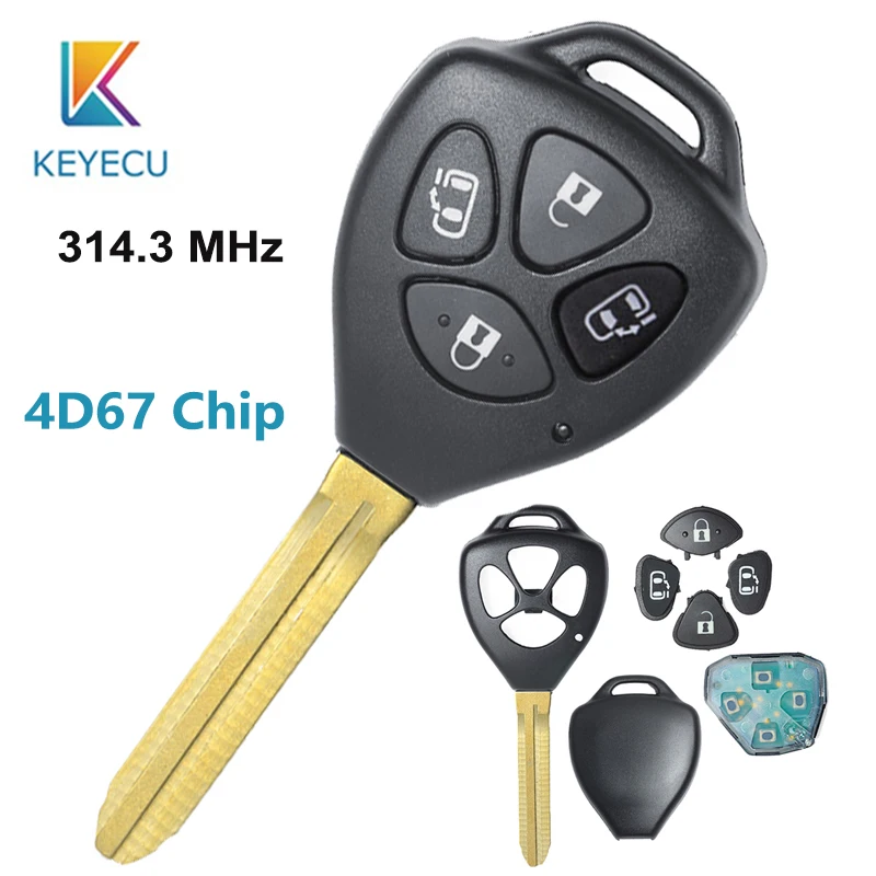 

KEYECU Replacement Remote Key With Uncut Blade FOB 4 Buttons 314.3MHz 4D67 Chip for Toyota Alphard 2005 2006 2007 2008 2009