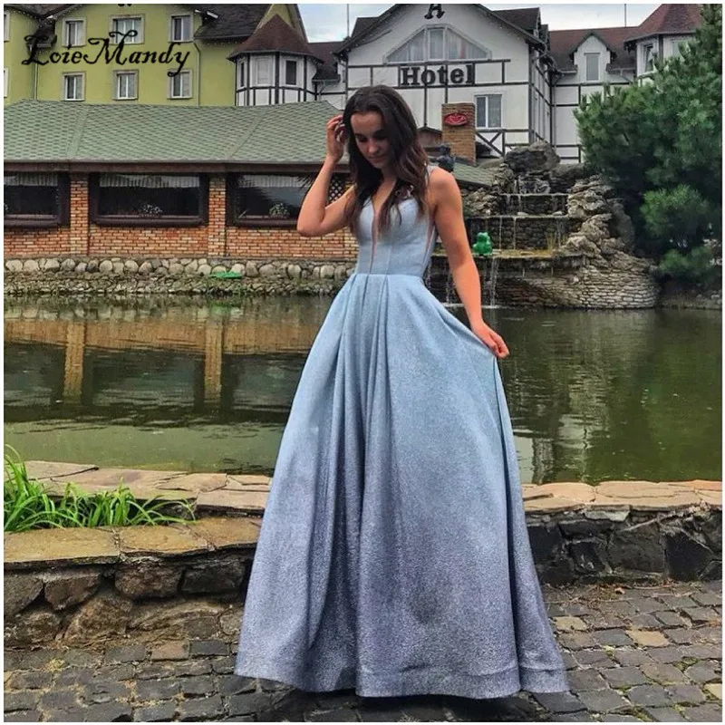 Elegant V-neck A-line Long Prom Dresses 2021 Shining Sequined Dress Woman Party Night Cheap Plus Size Robe de soiree longue