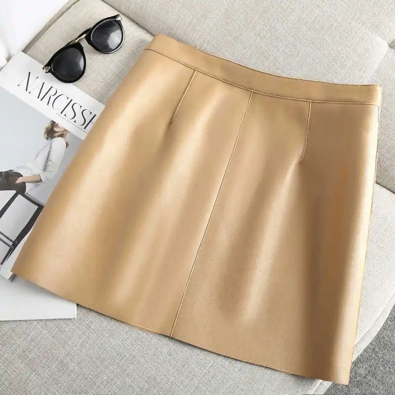 

Spring Autumn Fashion Elegant Skirts Women Genuine Leather High Waist Real Skeepskin Mini Ladies Short Skirts Female Plus Size