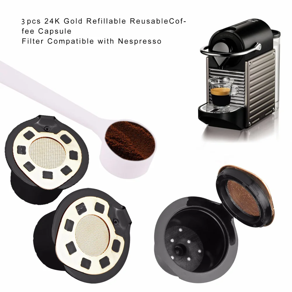 3pcs/lot Reusable Refillable Coffee Capsule Filters For Nespresso Filter Pod with Stainless Steel Mesh  Kitchen Coffee Cup