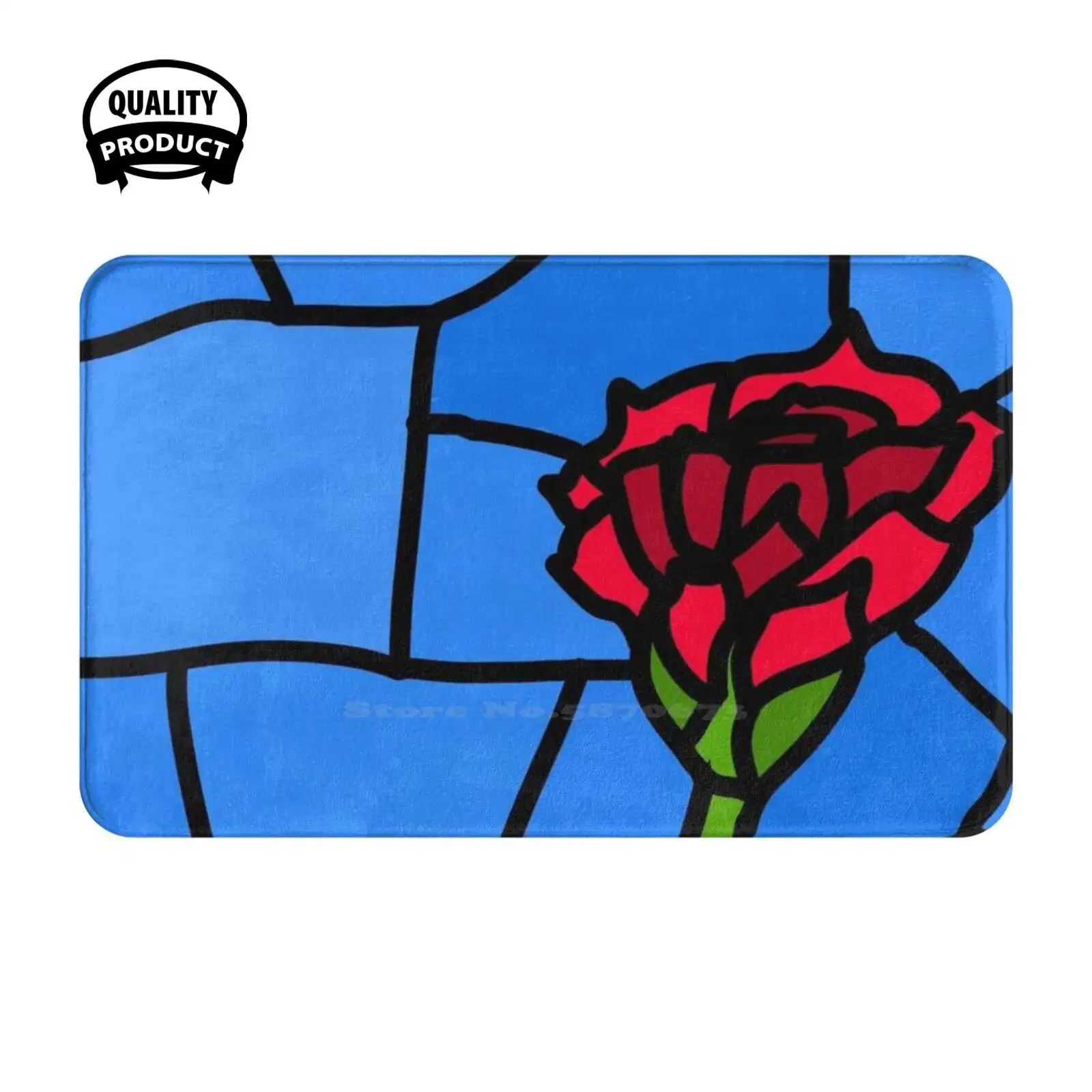 Stained Glass Rose - Simple Soft Cushion Home Carpet Door Mat Car Rug Sanctuary Crown Rose Stained Glass Red Pattern Regal