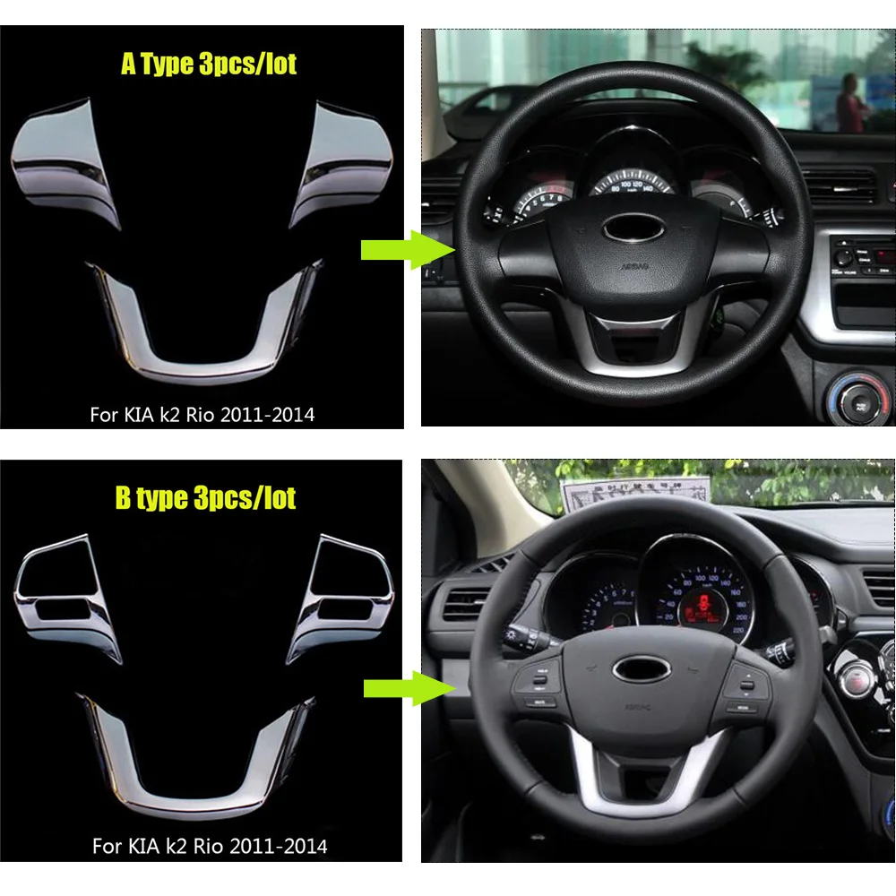 For KIA K2 RIO Sedan Hatchback 2011-2016 ABS Chrome Steering Wheel Decorative Sticker Cover Trim Car Stying