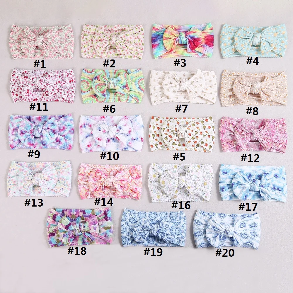 120pc/lot Floral Prints Nylon Baby Turban,Ribbed Cable Knit Nylon Headband Kid Girls Halloween Party Head wrap Tie Dye Headbands