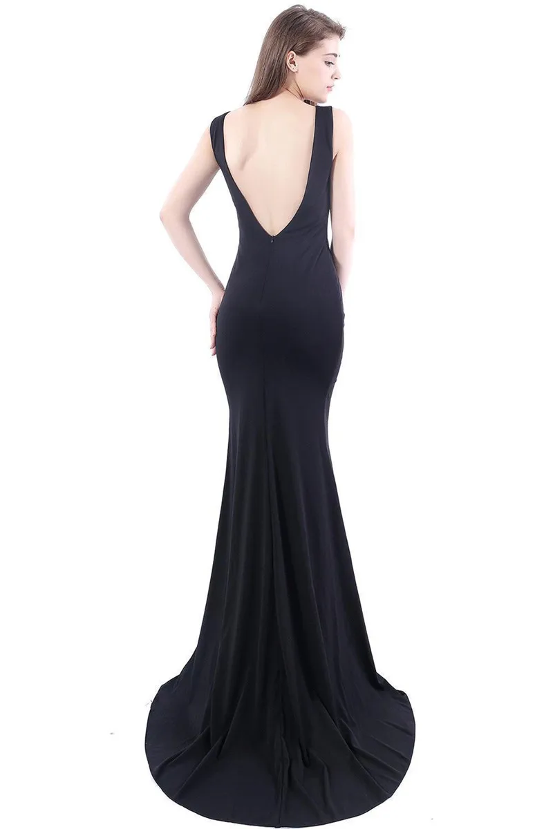 Elegant Black Mermaid Long Evening Dresses With Rose Embroidery Sexy Backless Beadings Evening Party Dresses Satin Abendkleider