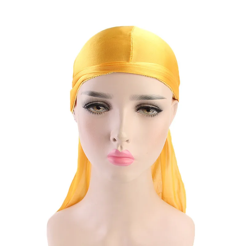 Dei nuovi Uomini di Seta Durags Bandane Turbante cappello Parrucche Doo Raso Durag Biker Copricapi Headwrap Accessori Per Capelli Extra Coda Lunga