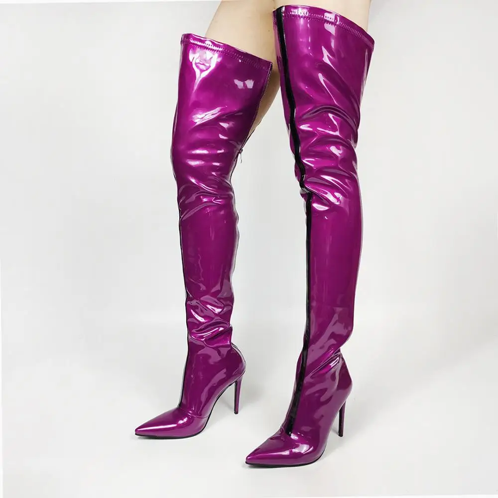 LAIGZEM SUPER Women Over Knee High Boots Back Zip Stiletto High Heeled Thigh High Boots Shoes Woman Zapato Big Size 44 45 46 47