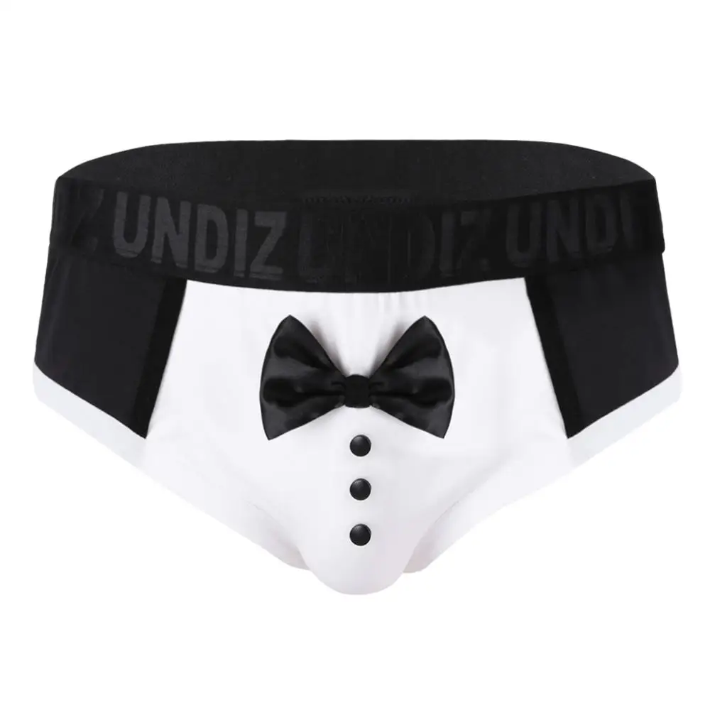 IEFiEL Sexy męskie męskie miękka bielizna czarny kolor Splice śliczna mucha Tuxedo figi bielizna na dobranoc niespodzianka kalesony