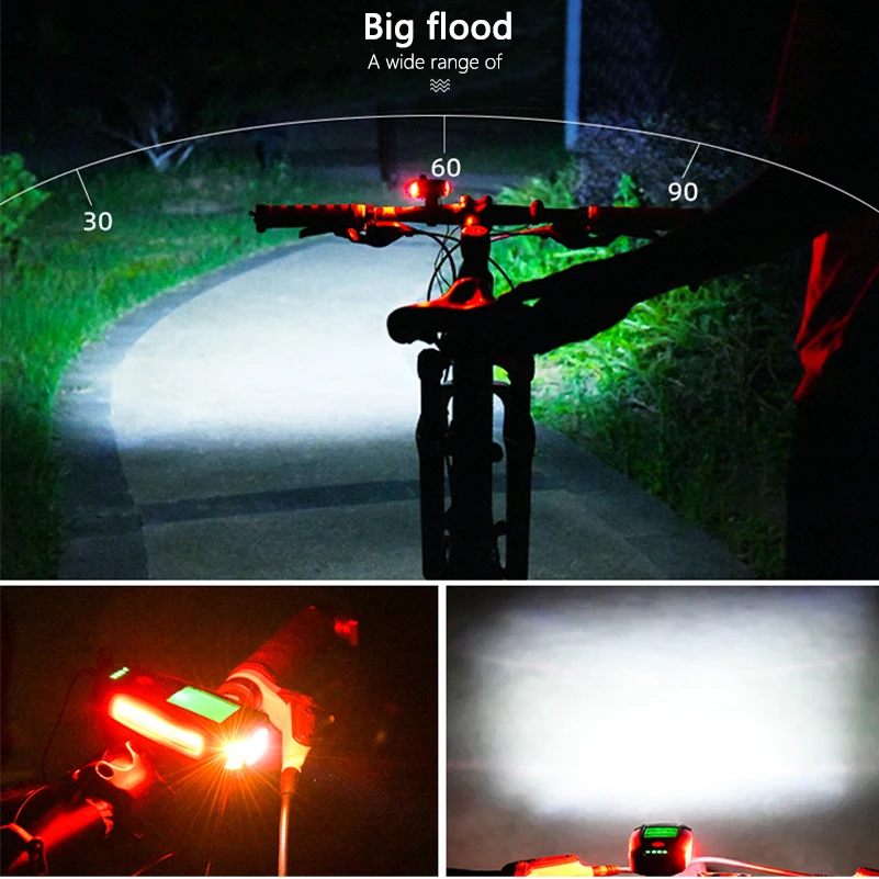 LCD Screen Bicycle Light with Computer Speedometer 5 Modes Horn Bike Headlight Waterproof T6 LED 800 Lumens Lamp For MTB Bike