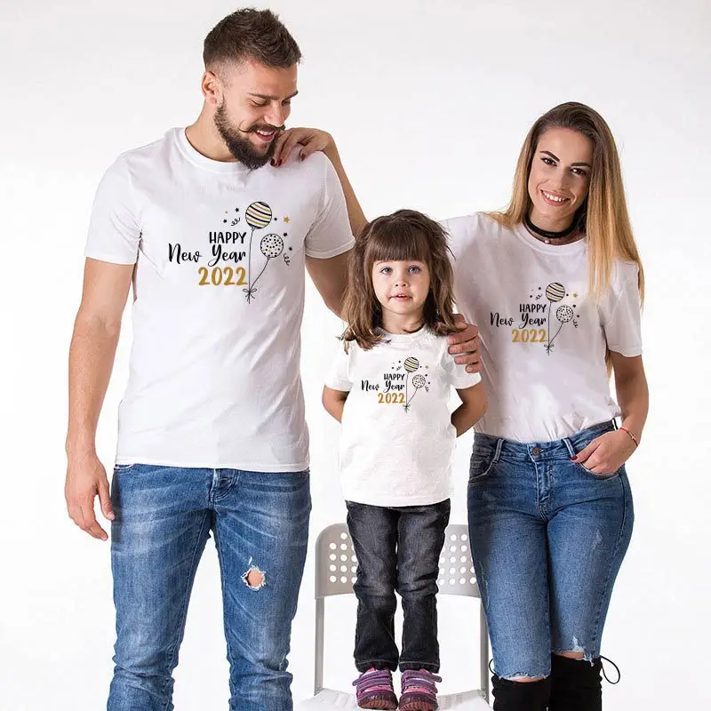 Family Matching Outfits Baby Happy New Year Matching Family Outfits Mother Kid Dad Baby T-shirt Summer Family Clothing Sets Top