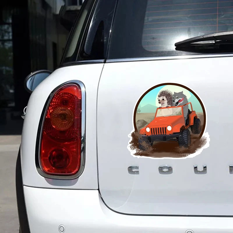 S41110# Various Sizes Self-adhesive Decal Wolf and Hedgehog in a Jeep Car Sticker Waterproof Auto Decors on Bumper Rear Window