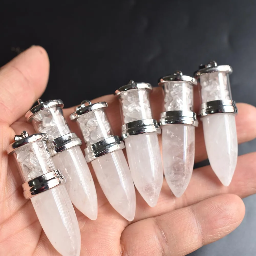 

2021 fashion top quality natural stone white crystal bullet shaped pillar charms point Pendants 16x50mm Wholesale 6pcs/lot free