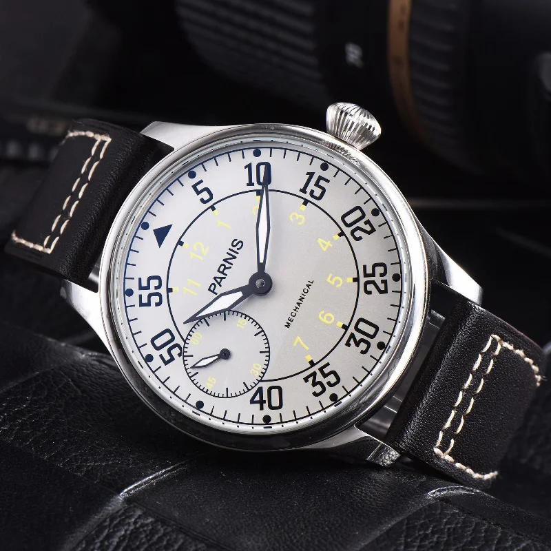 Parnis 44mm Watch Men Hand Winding Mechanical Watches 17 Jewels Movement Luminous Waterproof Leather Strap Male Wristwatch