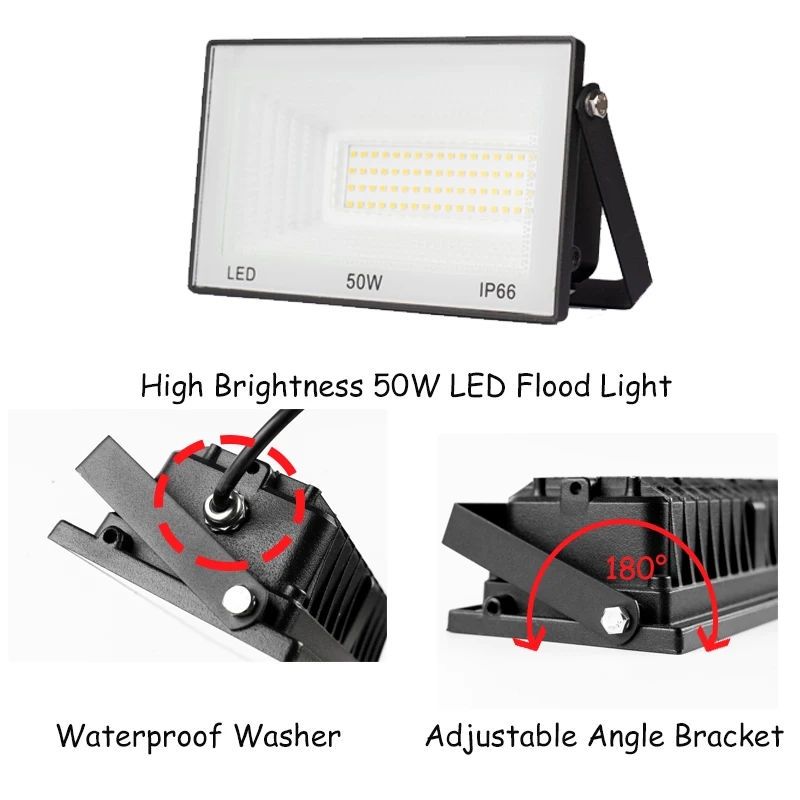 Imagem -04 - Impermeável Led Flood Light Refletor de Parede ao ar Livre Iluminação do Jardim Holofote Quadrado Holofote de Rua Ip65 50w 100w 220v