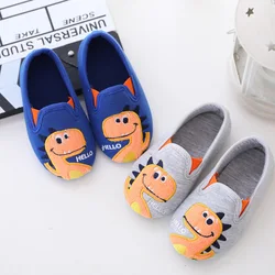 Autumn Winter Boys Cotton Fabric Home Shoes Children Cute Dinosaur Floor Slippers Kids Anti-slip Sock Shoes Indoor Warm Slippers