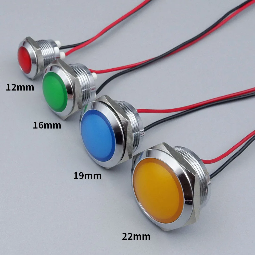 1 pz metallo LED indicatore di avvertimento luce di segnalazione lampada pilota filo 6 8 10 12 16 19 22 mm 5V 12V 110V 220V rosso blu verde giallo