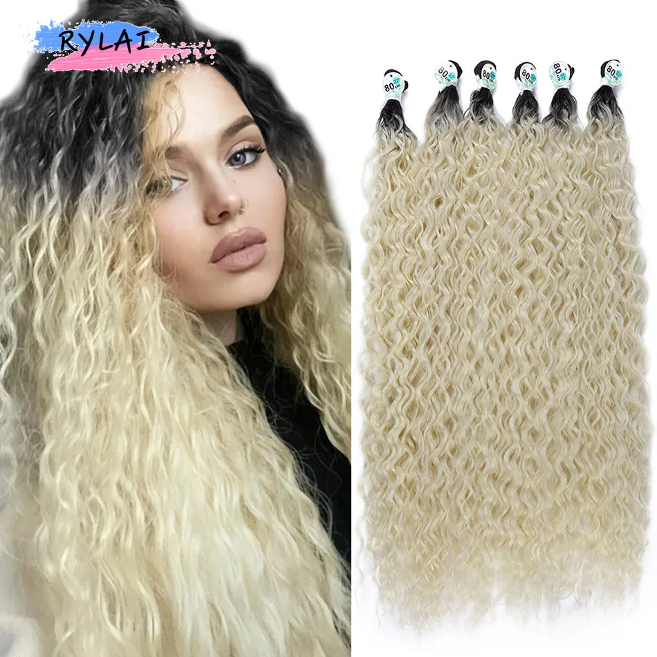 

Afro Kinky Curly Hair Bundles Afro Curls Ombre 613 Curly Bundles Heat Resistant Synthetic Hair Extensions Soft Long Synthetic