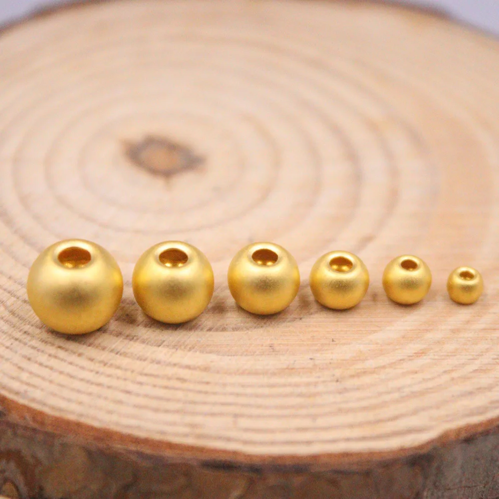 1PCS Real 999 24K Yellow Gold 3D Craft Round Bead Pendant 3mm 4mm 5mm 6mm 7mm 8mm Available