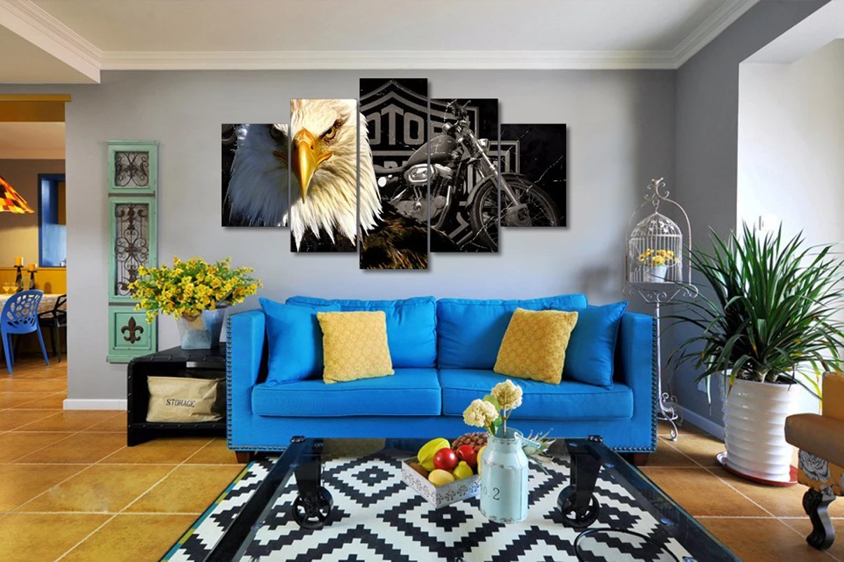 5Pcs Eagle Motorcycle Animal Posters Wall Art Canvas Modern HD Printed Oil Paintings Modular Pictures Home Decor For Living Room