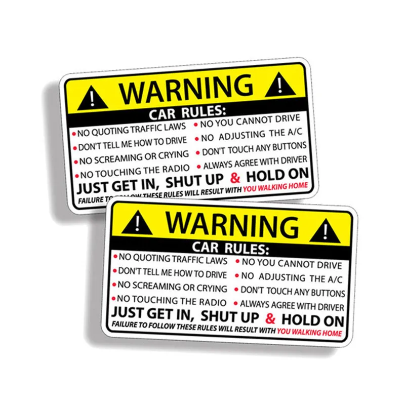 15x10cm Car Safety Warning Rules Decal PVC Sticker For VW Audi Honda Car Toyota Ford Dashboard Seat Trunk Windshield Body Window