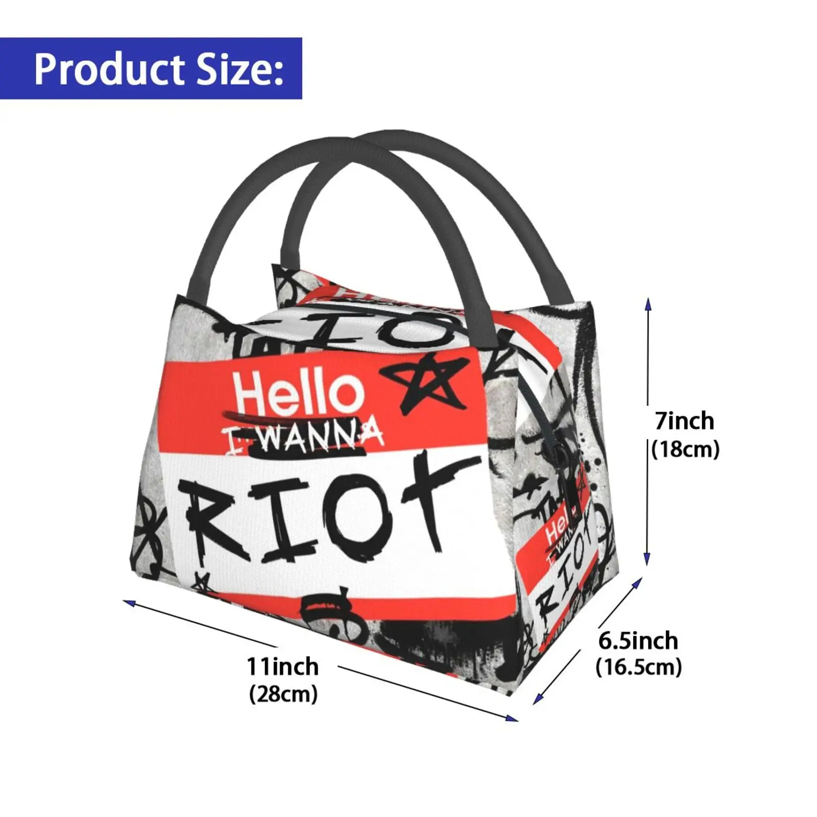 Portable Insulation Bag Hello , I Wanna Riot Graffiti Trashy Concrete Marker Wall Punk