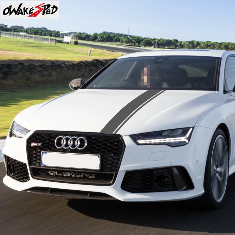 

Декоративная наклейка на крышку капота автомобиля для Audi RS RS3 RS4 RS5 RS6 RS7 TT RS Q3 Автомобильная накладка спортивные полосы Стайлинг виниловая наклейка