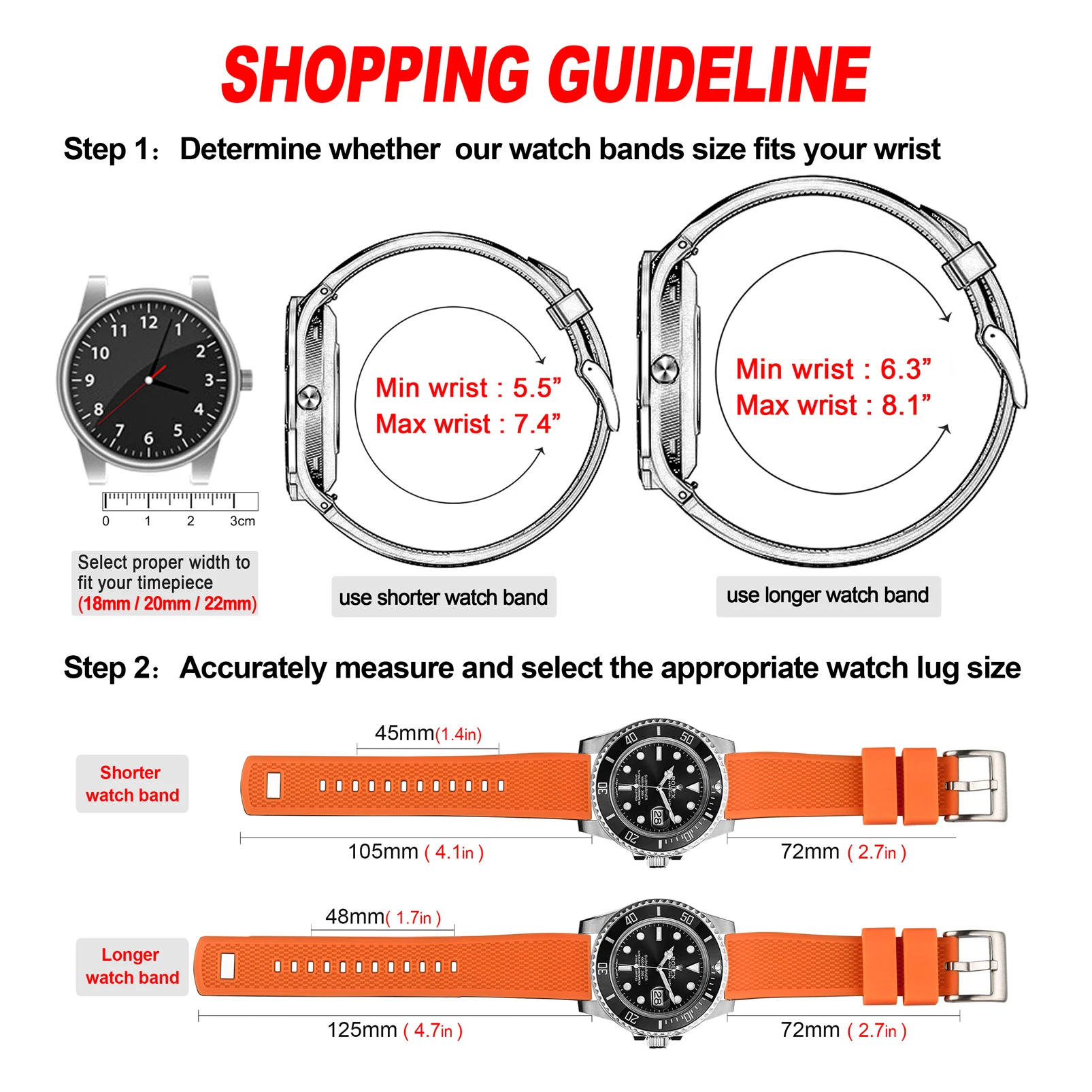 Hemsut Silicone Smart Watch Bands, 18mm 20mm 22mm Quick Release Rubber Watch Strap for Man Women Soft Replacement