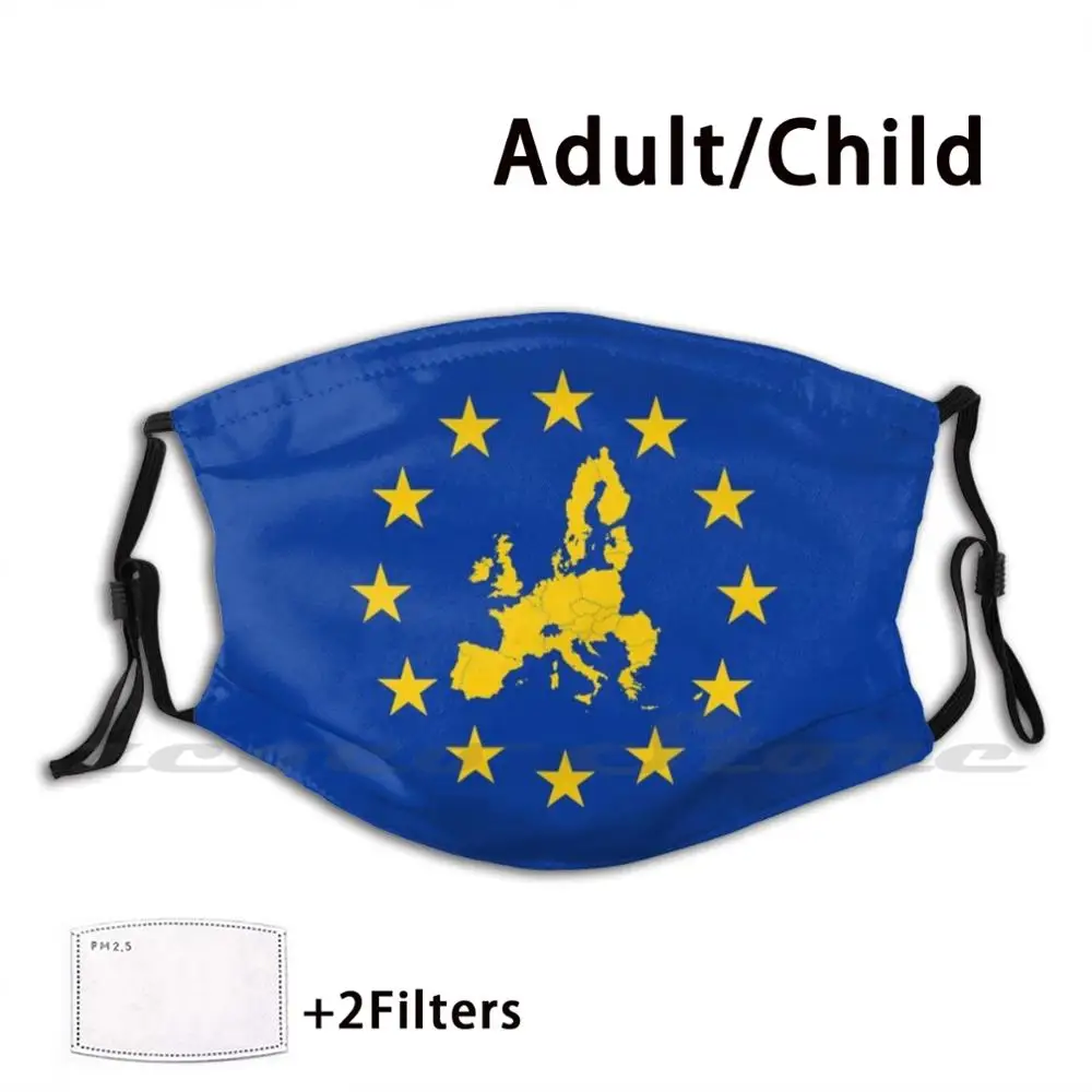 Eu Stars With Map Of Members-Europa Union Mask Cloth Washable DIY Filter Pm2.5 Adult Kids Eu Europe European Union Brexit